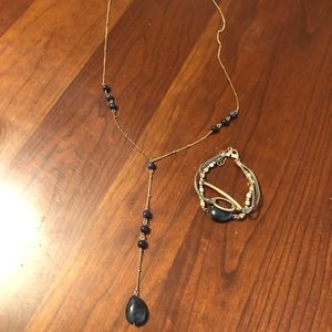 INC blue stone gold  necklace matching bracelet
